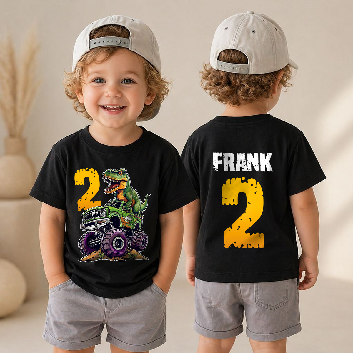 Custom Two Rex Birthday Shirt for Boys, Dinosaur — product view 4