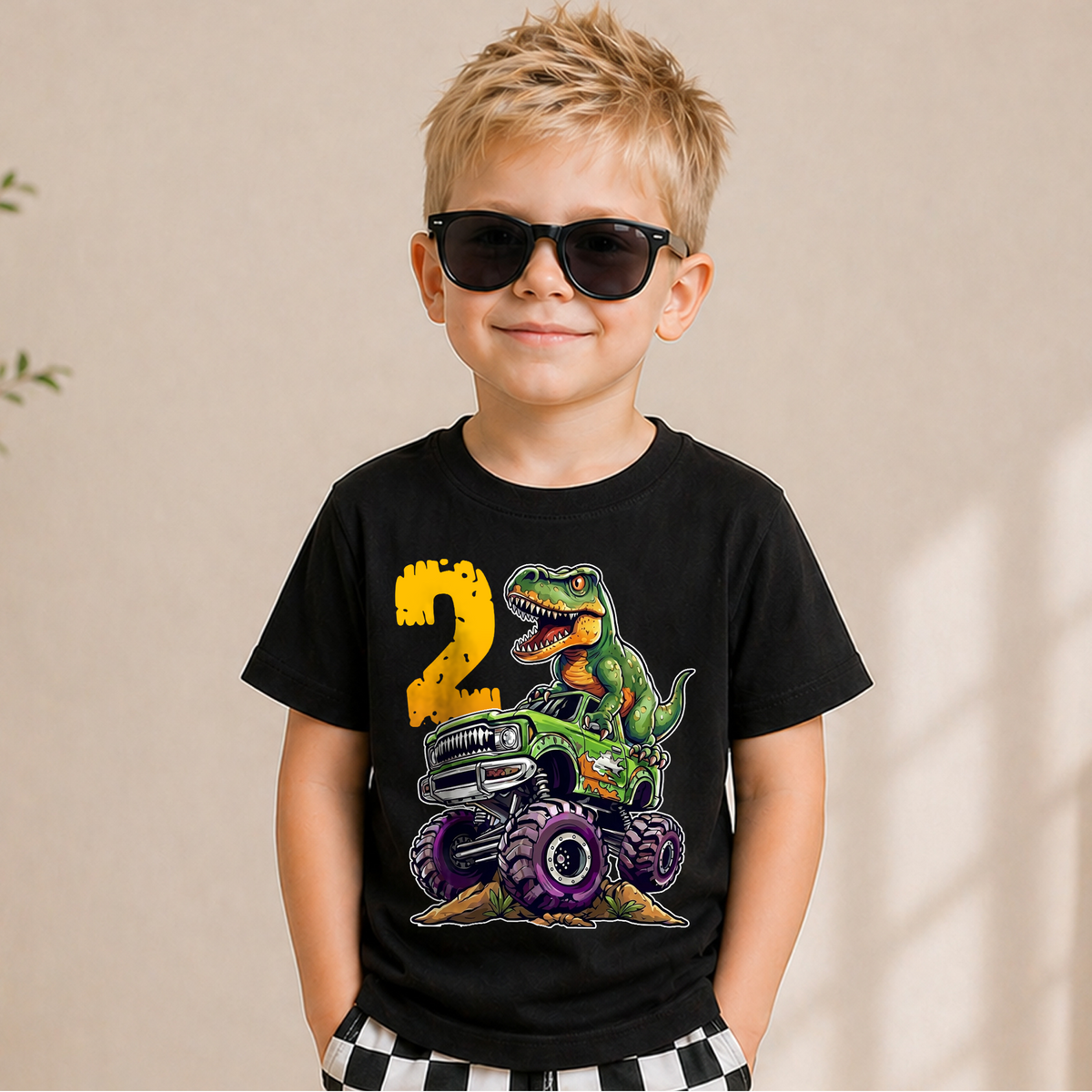 Custom Two Rex Birthday Shirt for Boys, Dinosaur — product view 5