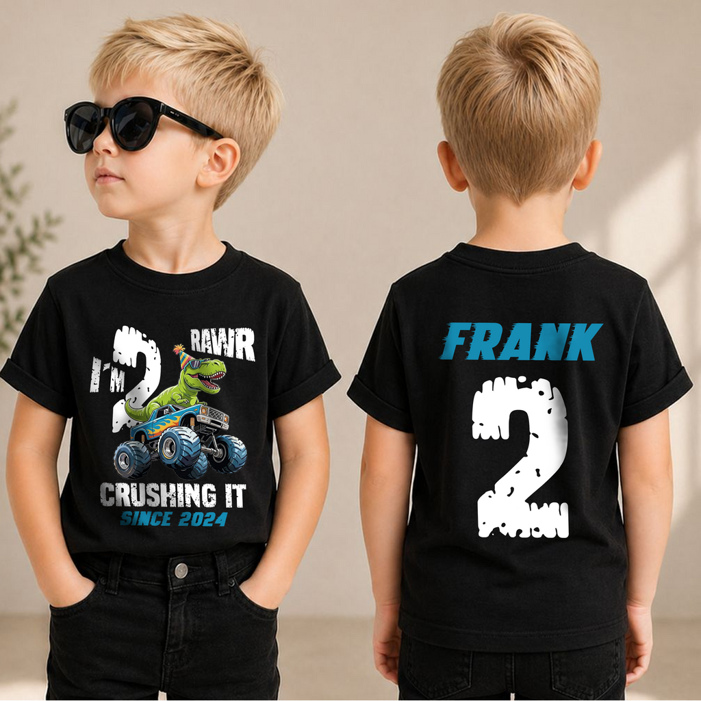 Personalized I'm 2 Crushing It 2nd Birthday Shirt for Boys — product view 1
