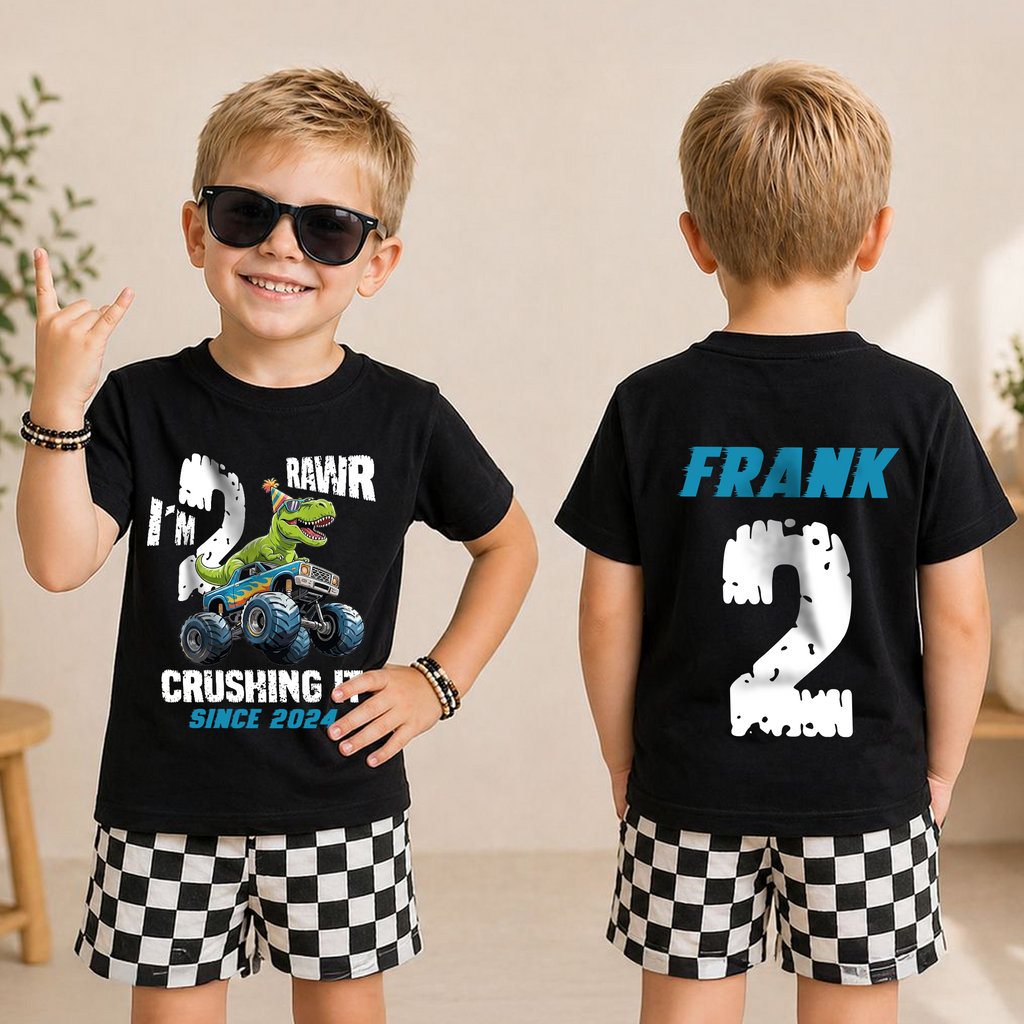 Personalized I'm 2 Crushing It 2nd Birthday Shirt for Boys — product view 3