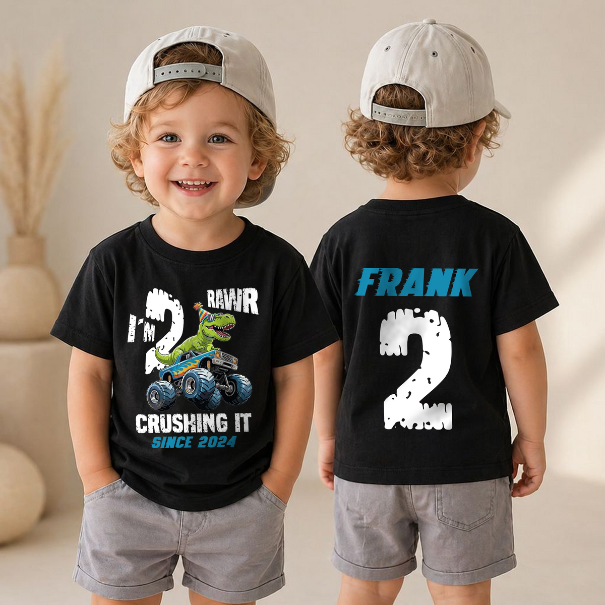 Personalized I'm 2 Crushing It 2nd Birthday Shirt for Boys — product view 4