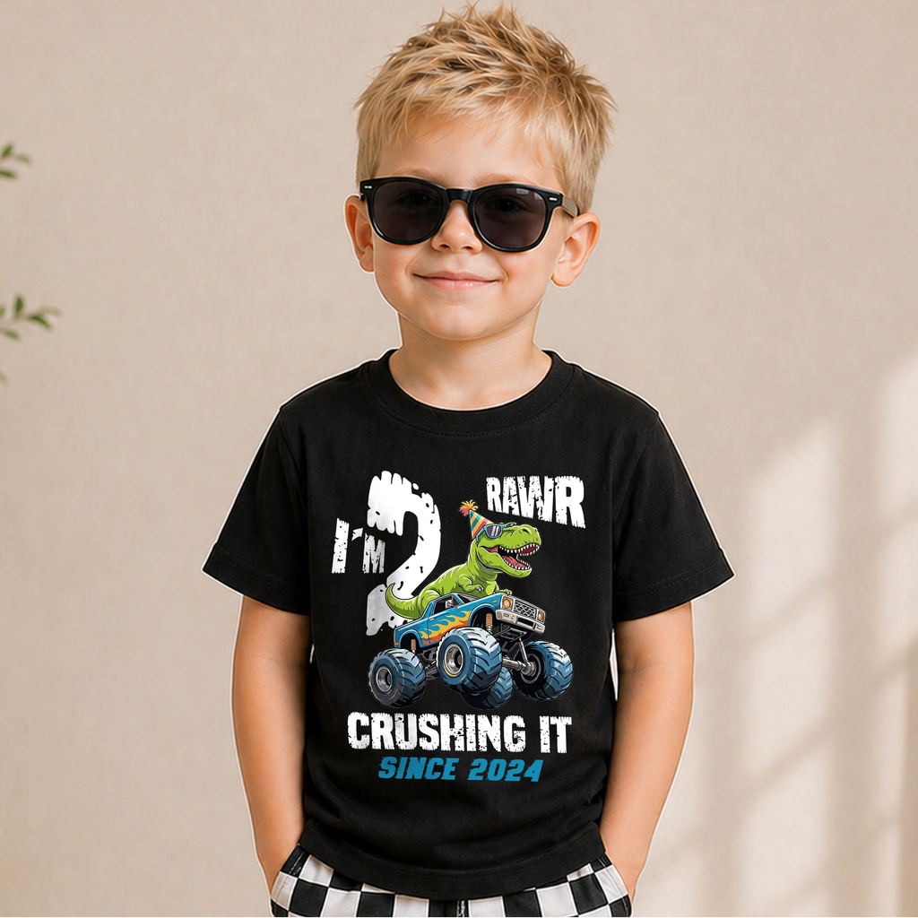 Personalized I'm 2 Crushing It 2nd Birthday Shirt for Boys — product view 5