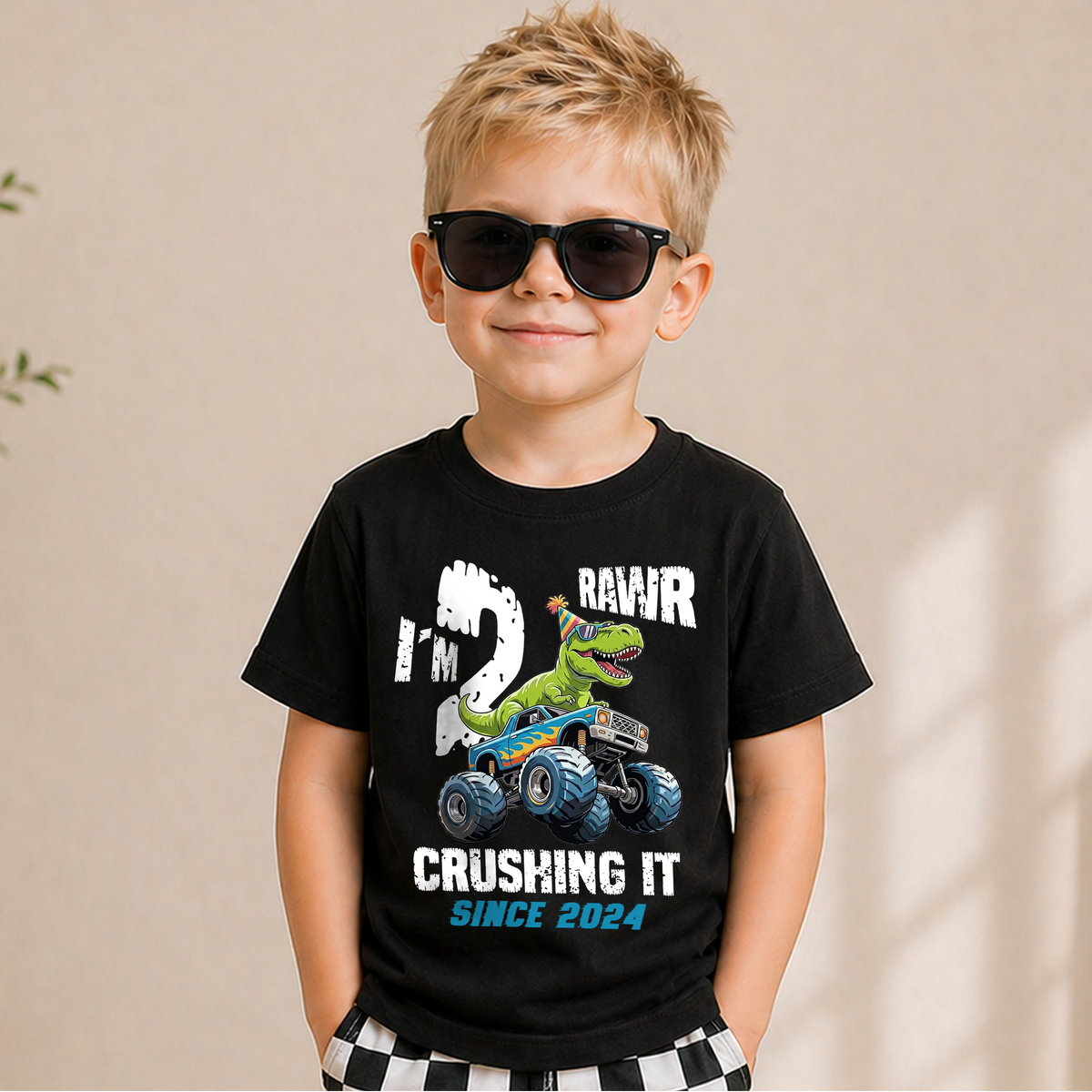 Personalized I'm 2 Crushing It 2nd Birthday Shirt for Boys — product view 5