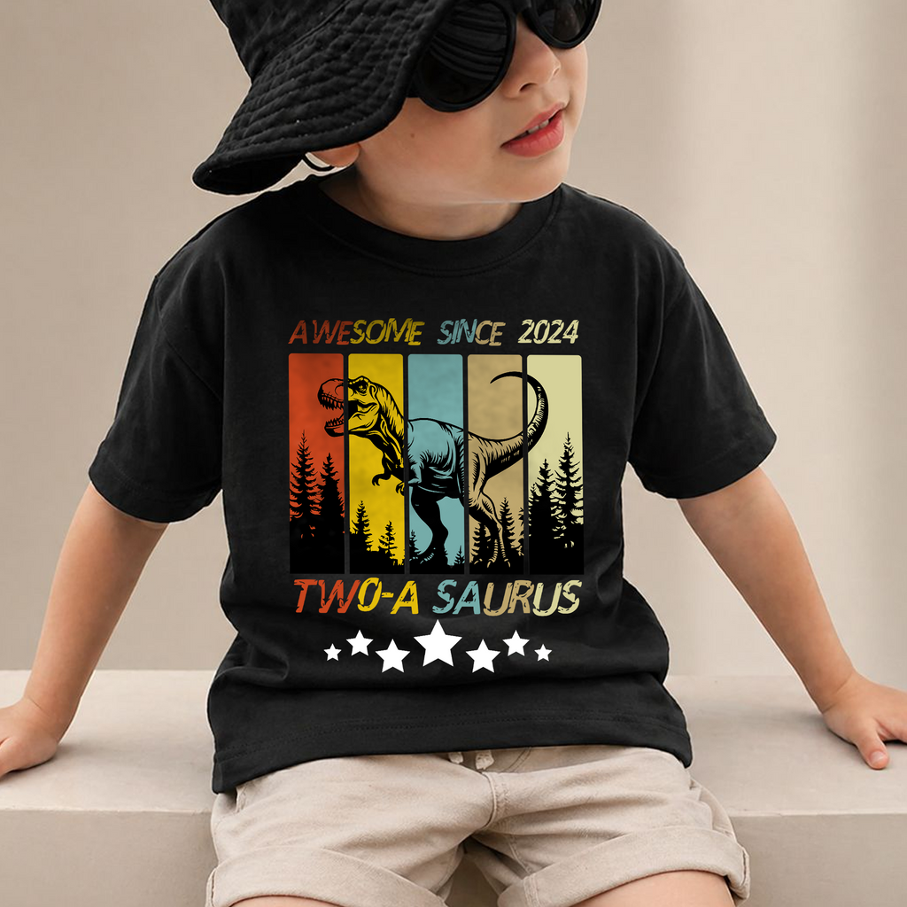 Boys Personalized Two-A Saurus Birthday Shirt for Boys — product view 2