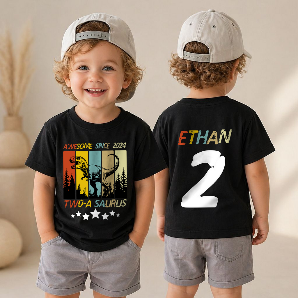 Boys Personalized Two-A Saurus Birthday Shirt for Boys — product view 4
