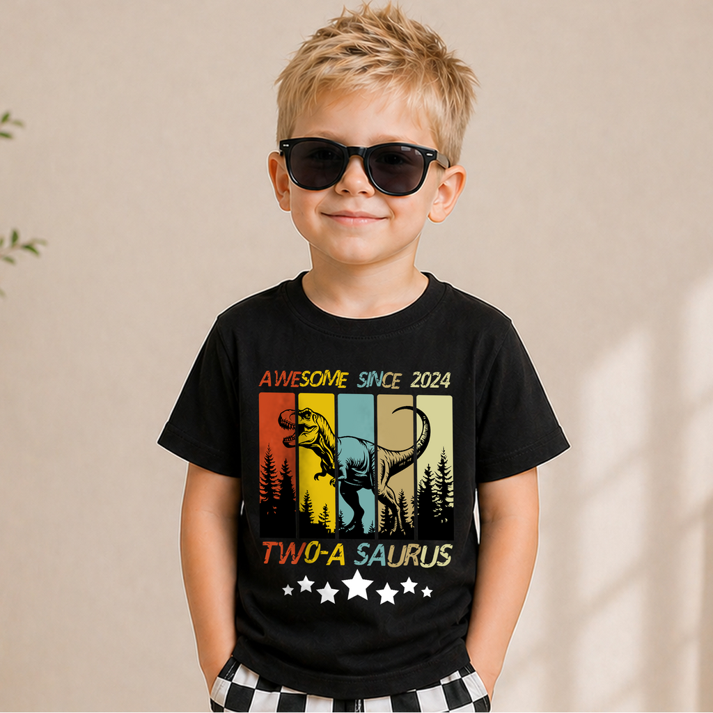 Boys Personalized Two-A Saurus Birthday Shirt for Boys — product view 5