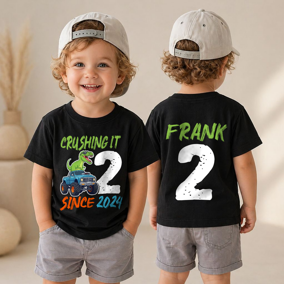 Personalized Dinosaur 2nd Birthday Shirt, Crushing It Since 2024 — product view 4