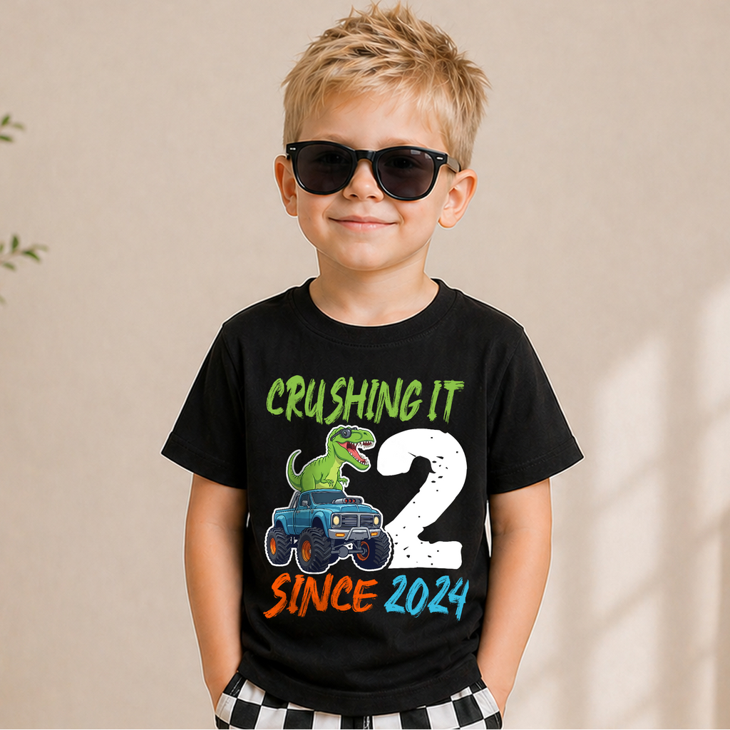 Personalized Dinosaur 2nd Birthday Shirt, Crushing It Since 2024 — product view 5
