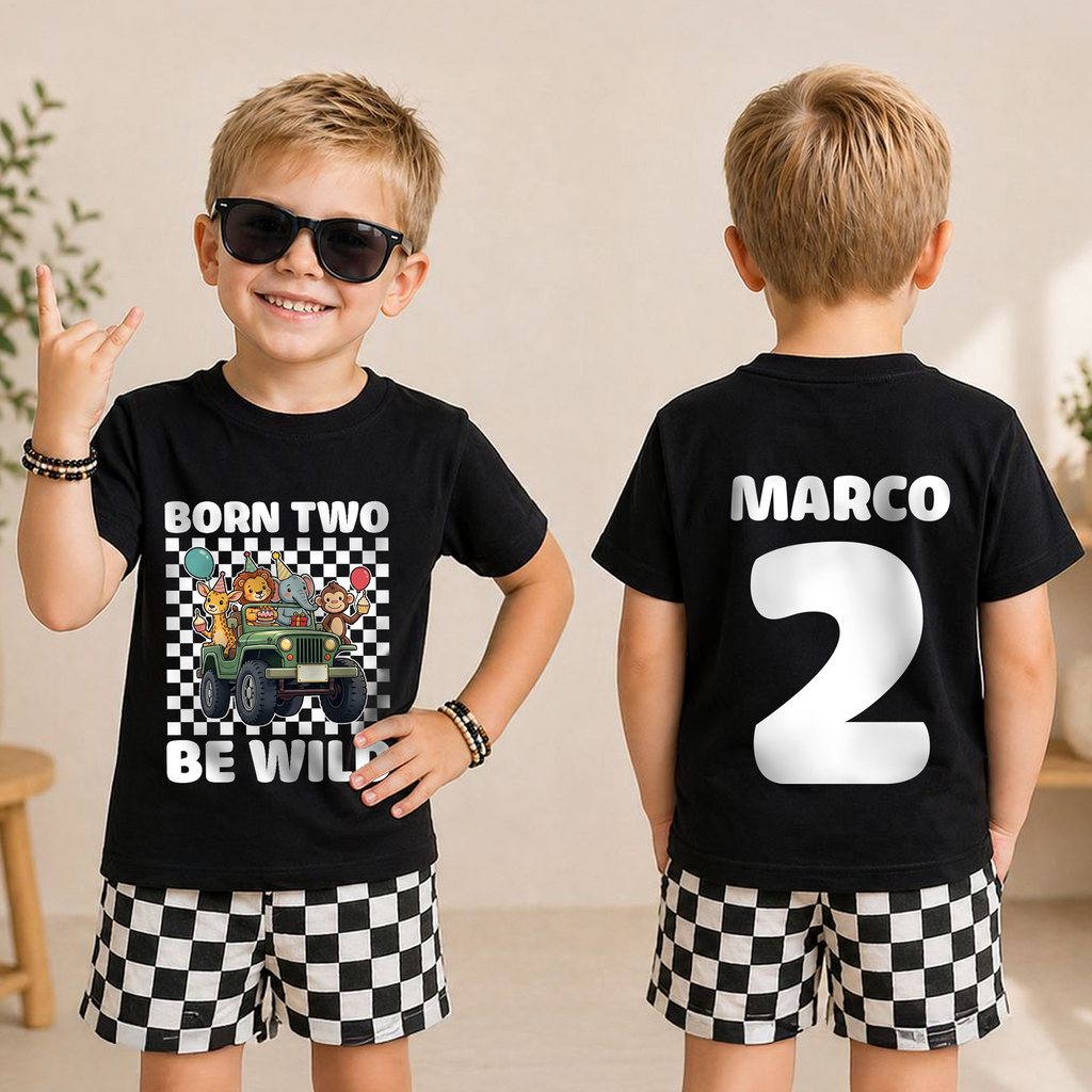 Personalized Born Two Be Wild 2nd Birthday Shirt for Boys — product view 3