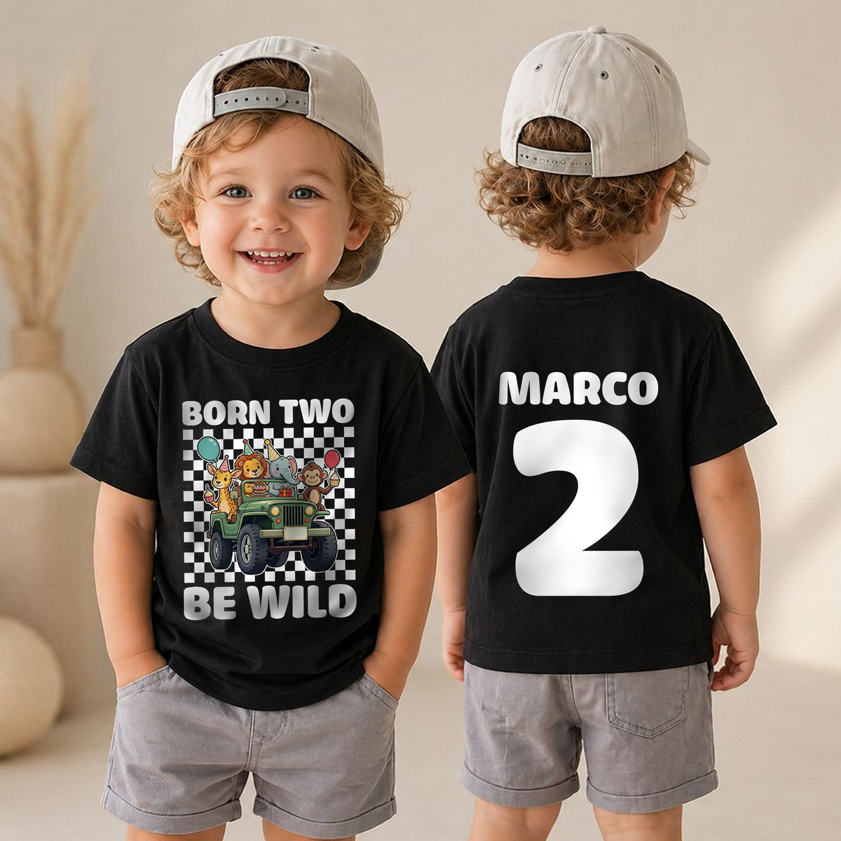 Personalized Born Two Be Wild 2nd Birthday Shirt for Boys — product view 4