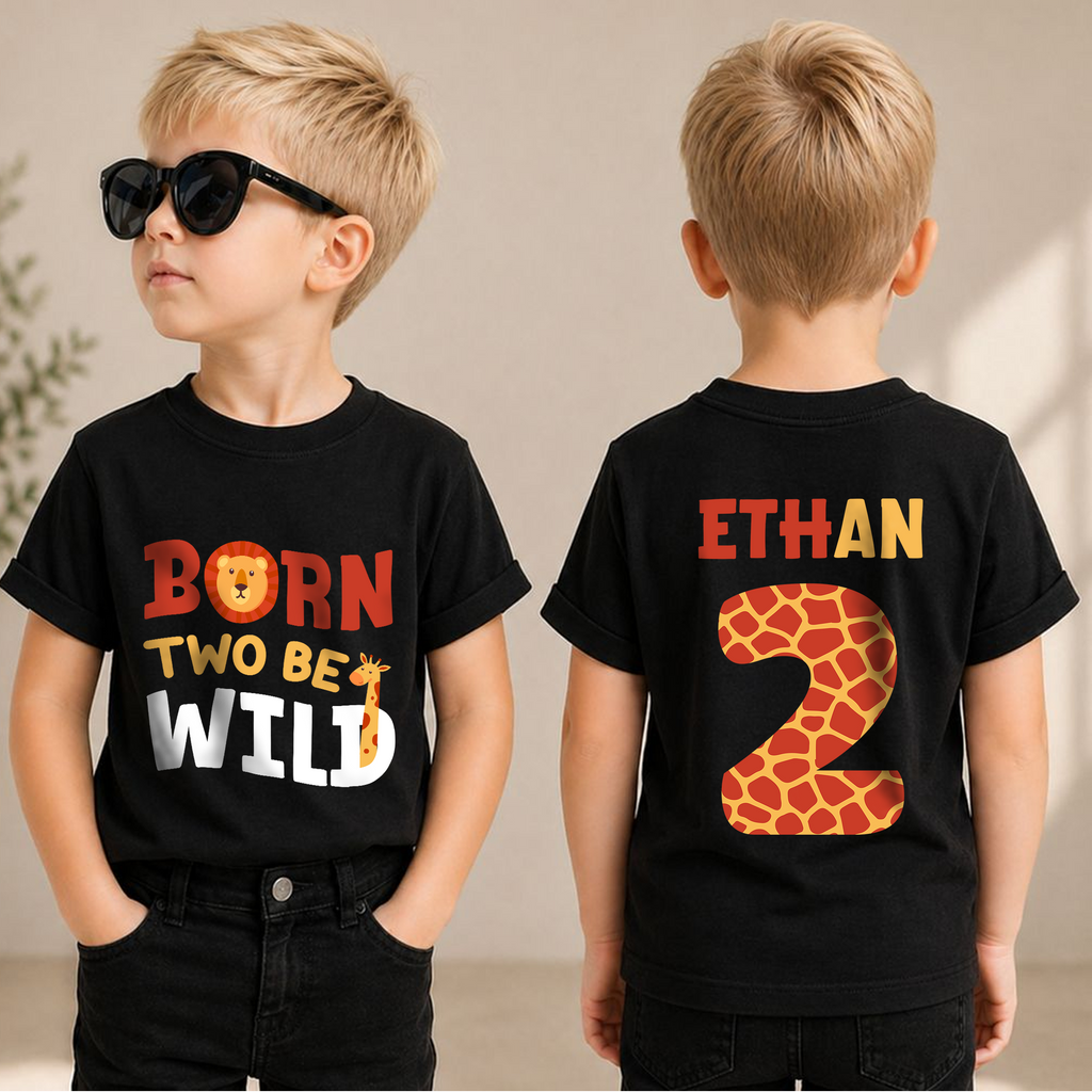Custom Name Born Two Be Wild 2nd Birthday Shirt for Boys — product view 1