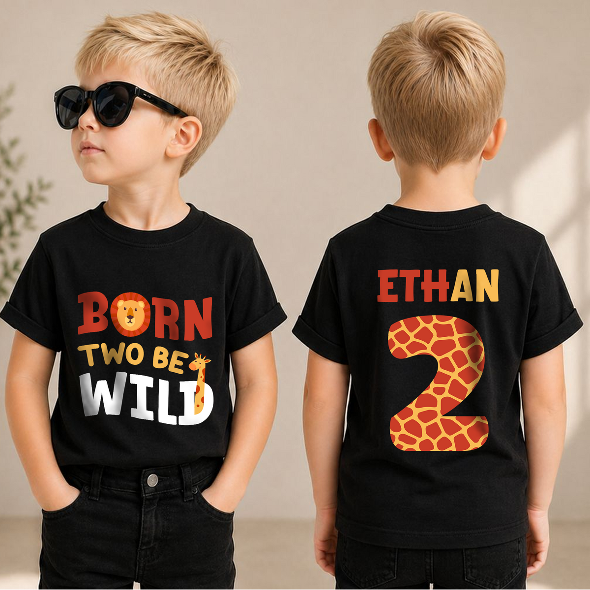 Custom Name Born Two Be Wild 2nd Birthday Shirt for Boys — product view 1