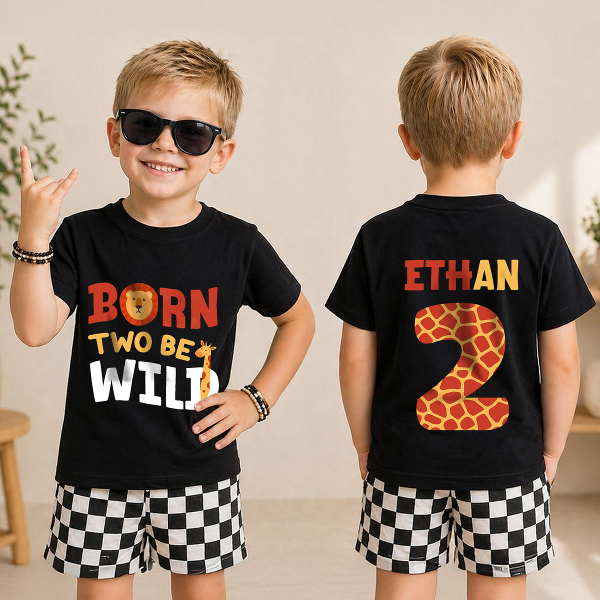 Custom Name Born Two Be Wild 2nd Birthday Shirt for Boys — product view 3