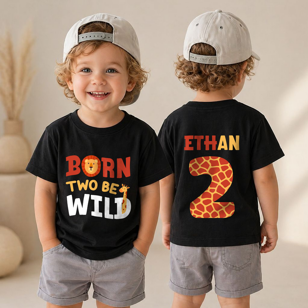 Custom Name Born Two Be Wild 2nd Birthday Shirt for Boys — product view 4