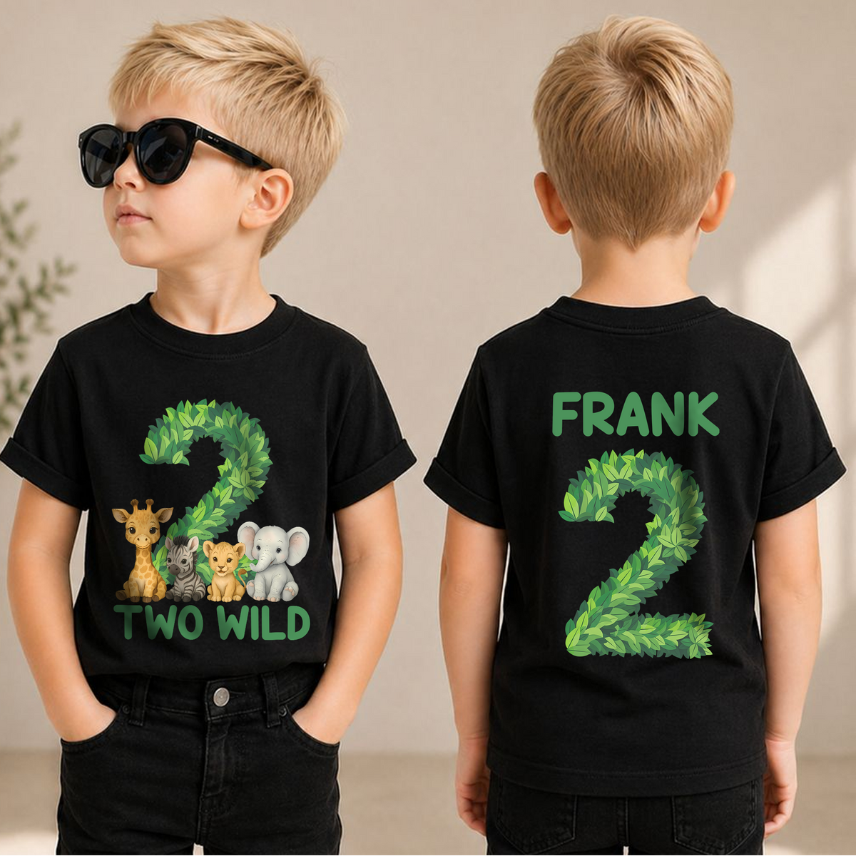 Custom Two Wild 2nd Birthday Shirt for Boys, Wild — product view 1