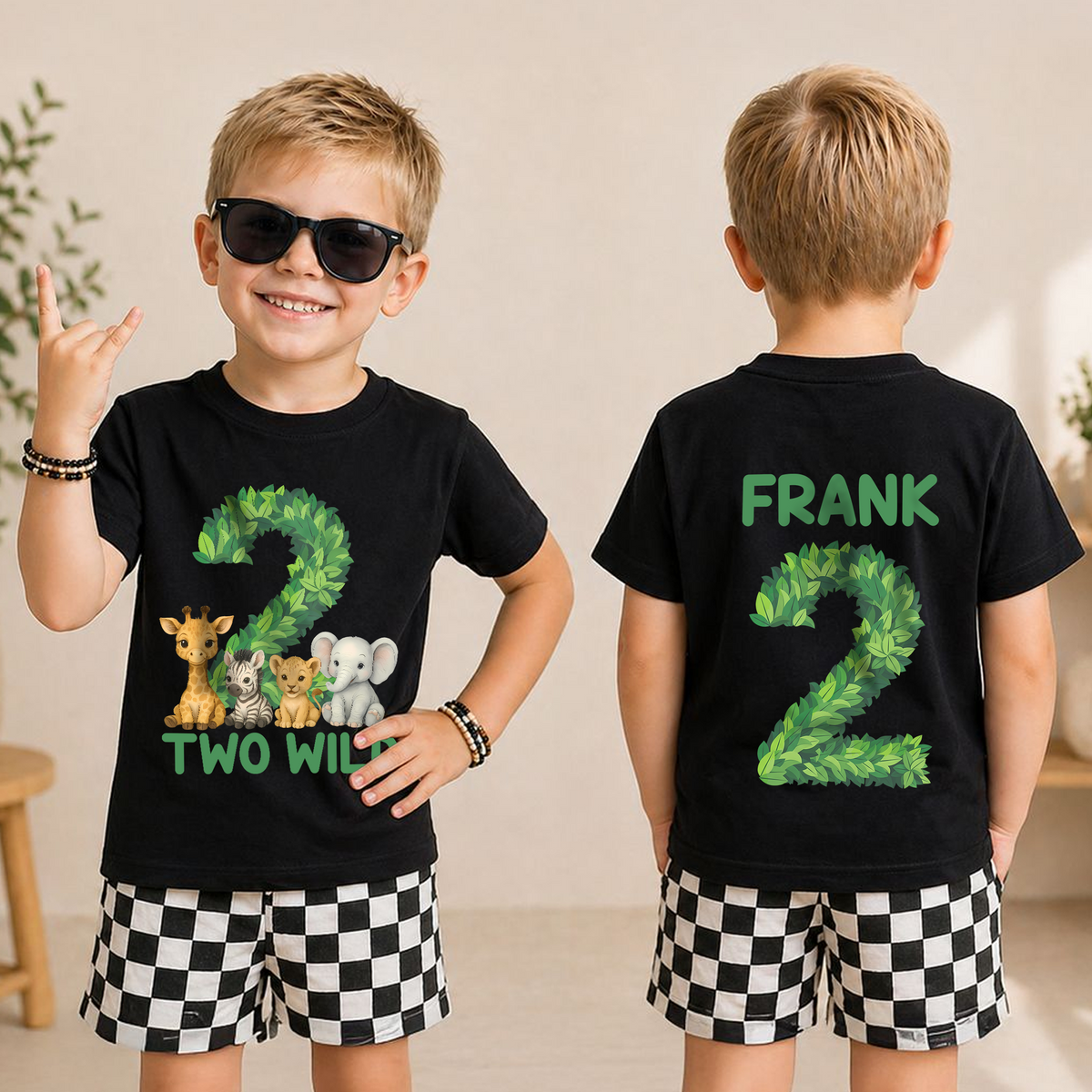 Custom Two Wild 2nd Birthday Shirt for Boys, Wild — product view 3