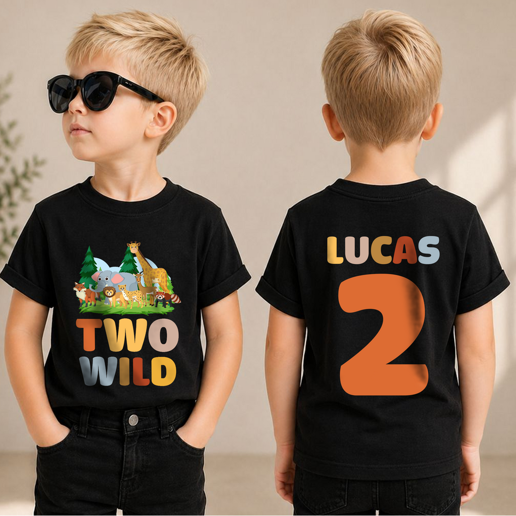 Boys Custom Two Wild 2nd Birthday Shirt for Boys — product view 1
