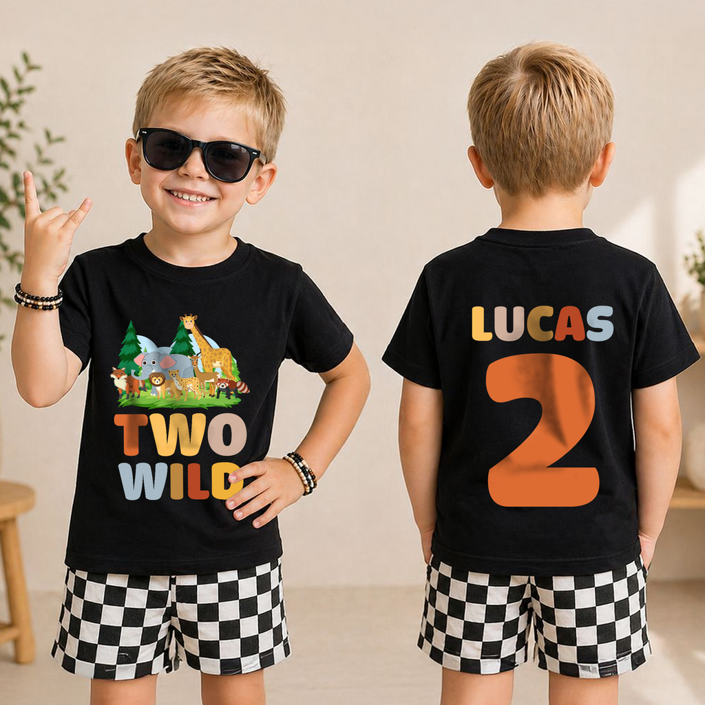 Boys Custom Two Wild 2nd Birthday Shirt for Boys — product view 3