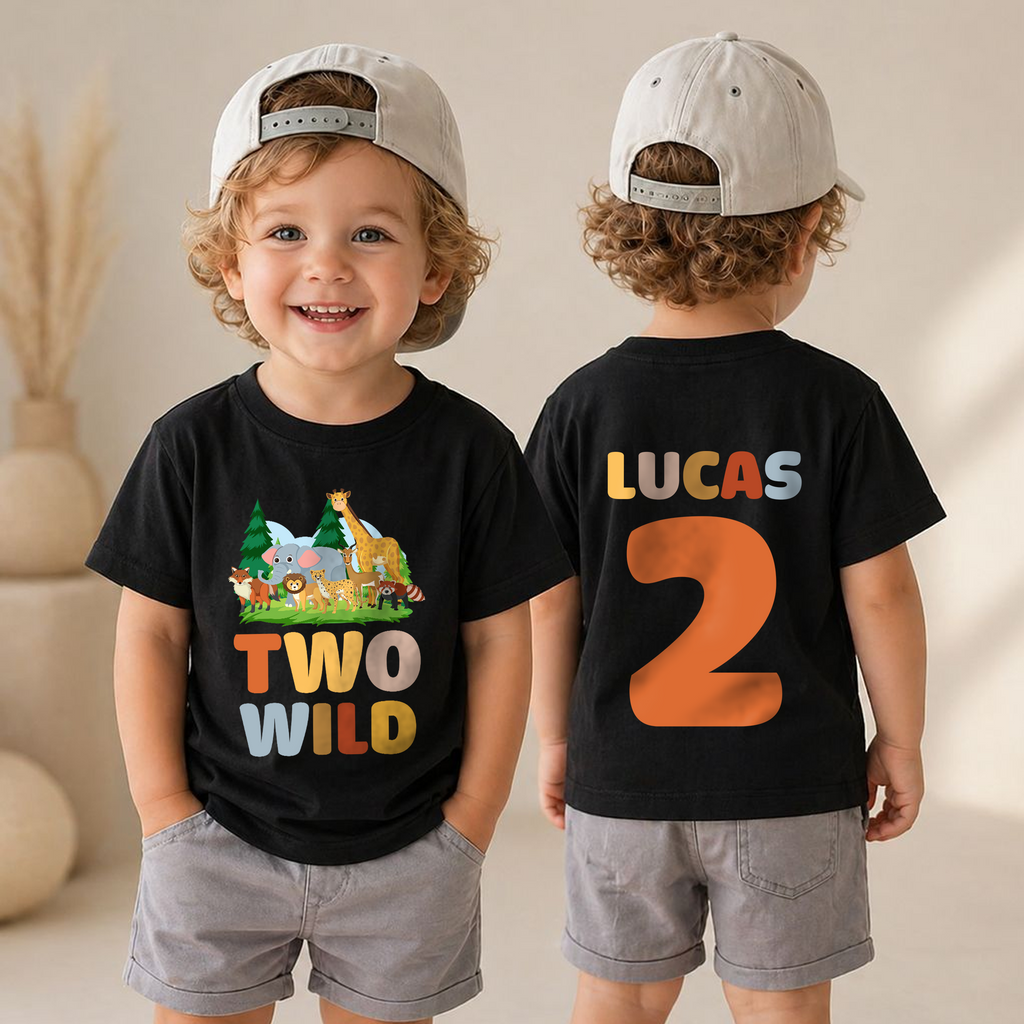 Boys Custom Two Wild 2nd Birthday Shirt for Boys — product view 4