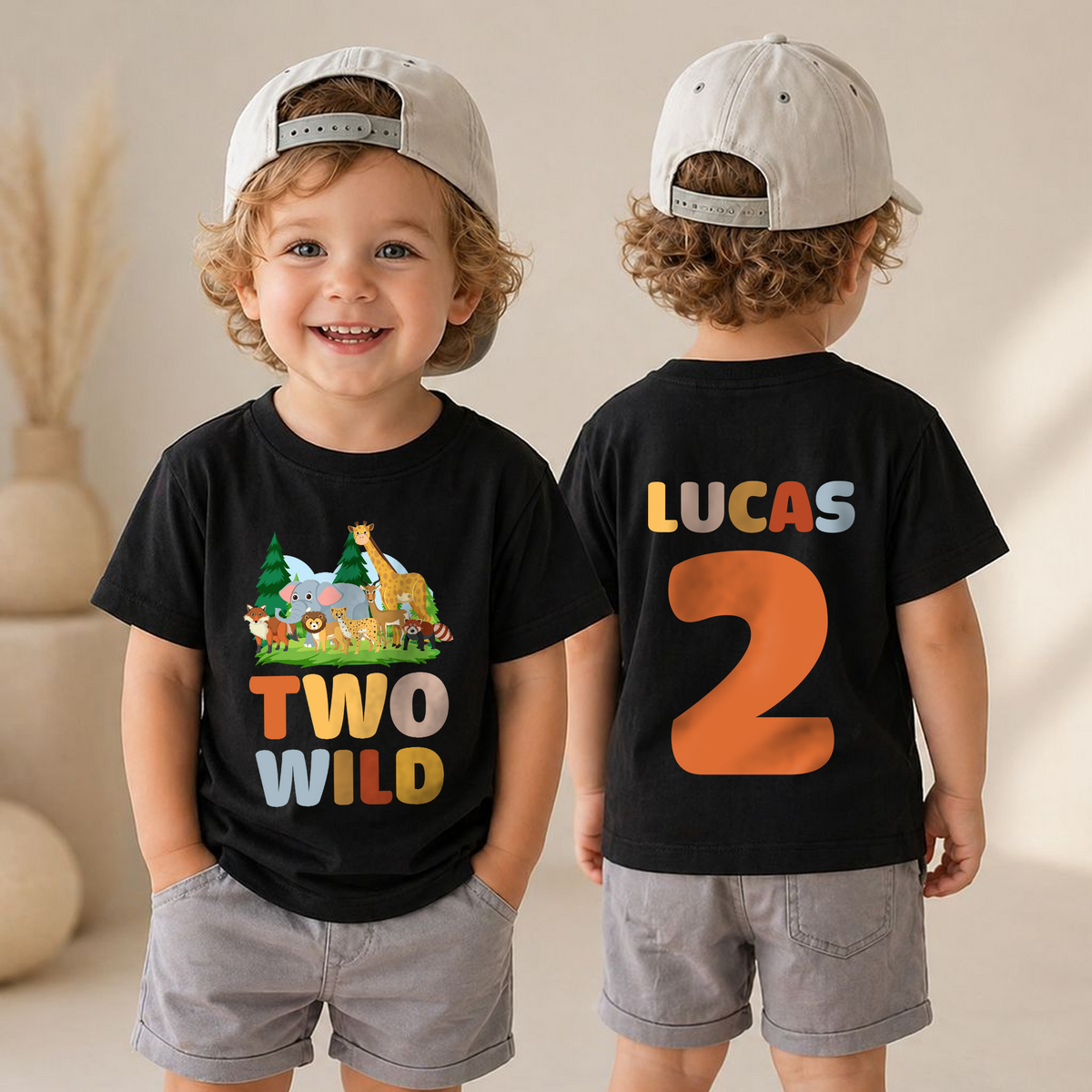 Boys Custom Two Wild 2nd Birthday Shirt for Boys — product view 4