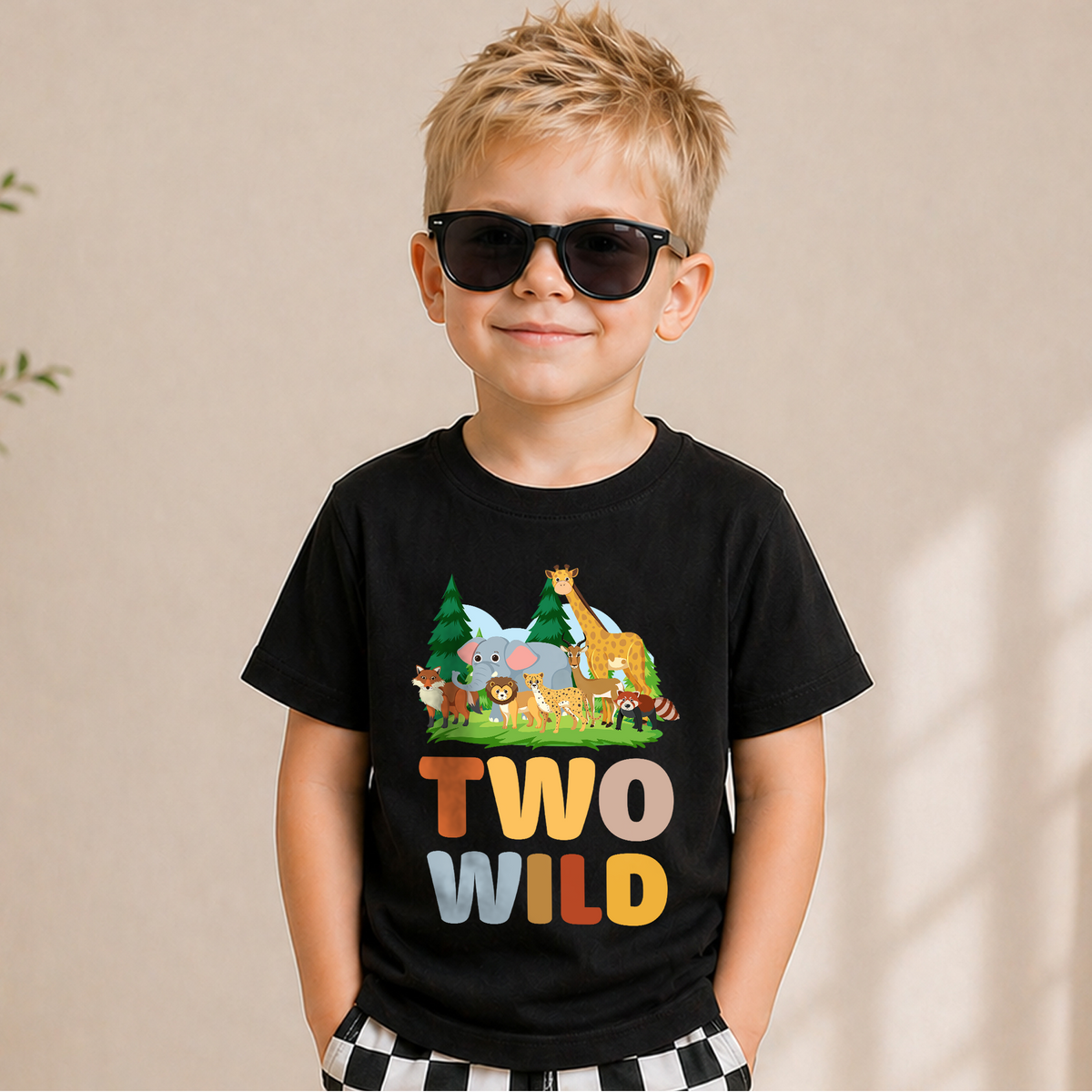 Boys Custom Two Wild 2nd Birthday Shirt for Boys — product view 5