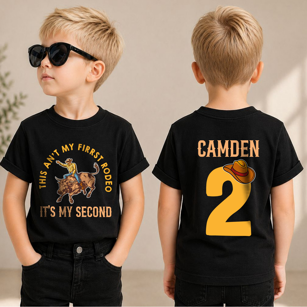 Personalized My Second Rodeo 2nd Birthday Shirt for Boys, Custom Name — product view 1