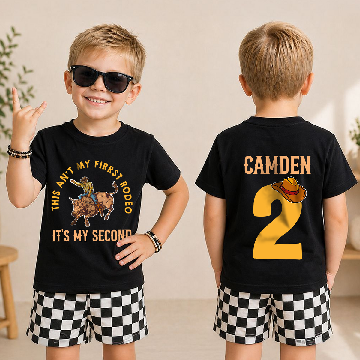 Personalized My Second Rodeo 2nd Birthday Shirt for Boys, Custom Name — product view 3