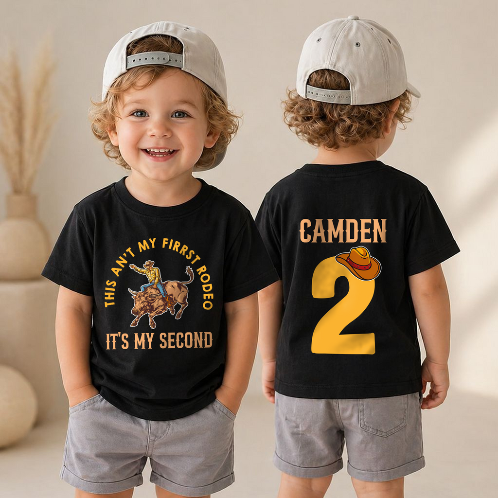 Personalized My Second Rodeo 2nd Birthday Shirt for Boys, Custom Name — product view 4