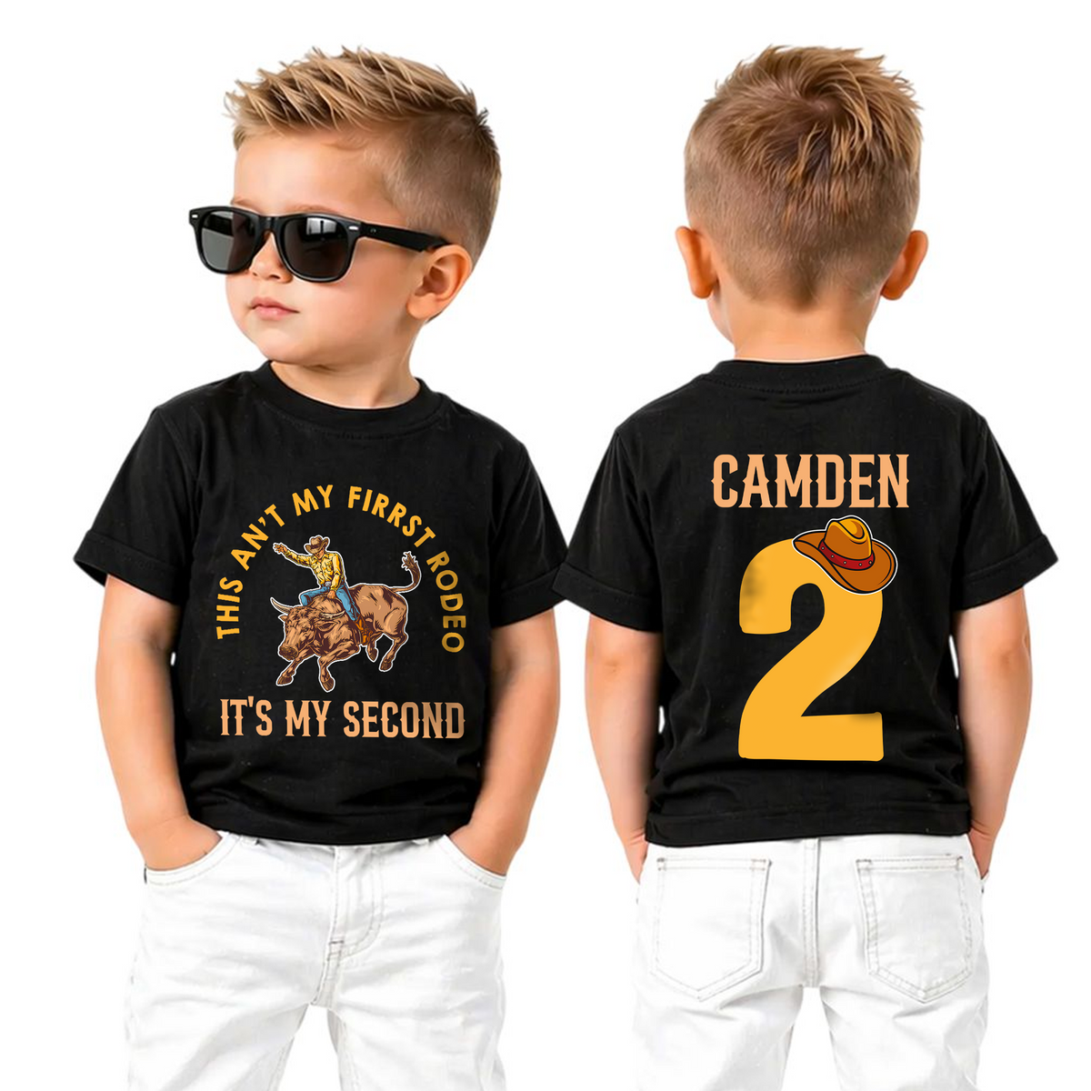 Personalized My Second Rodeo 2nd Birthday Shirt for Boys, Custom Name — product view 5