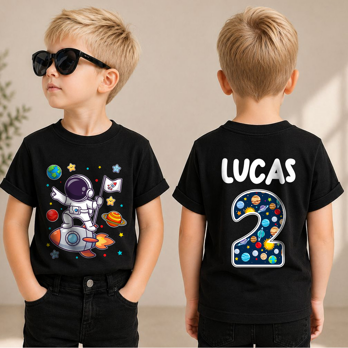 Custom Name Space 2nd Birthday Shirt for Boys, Toddler Tee — product view 3