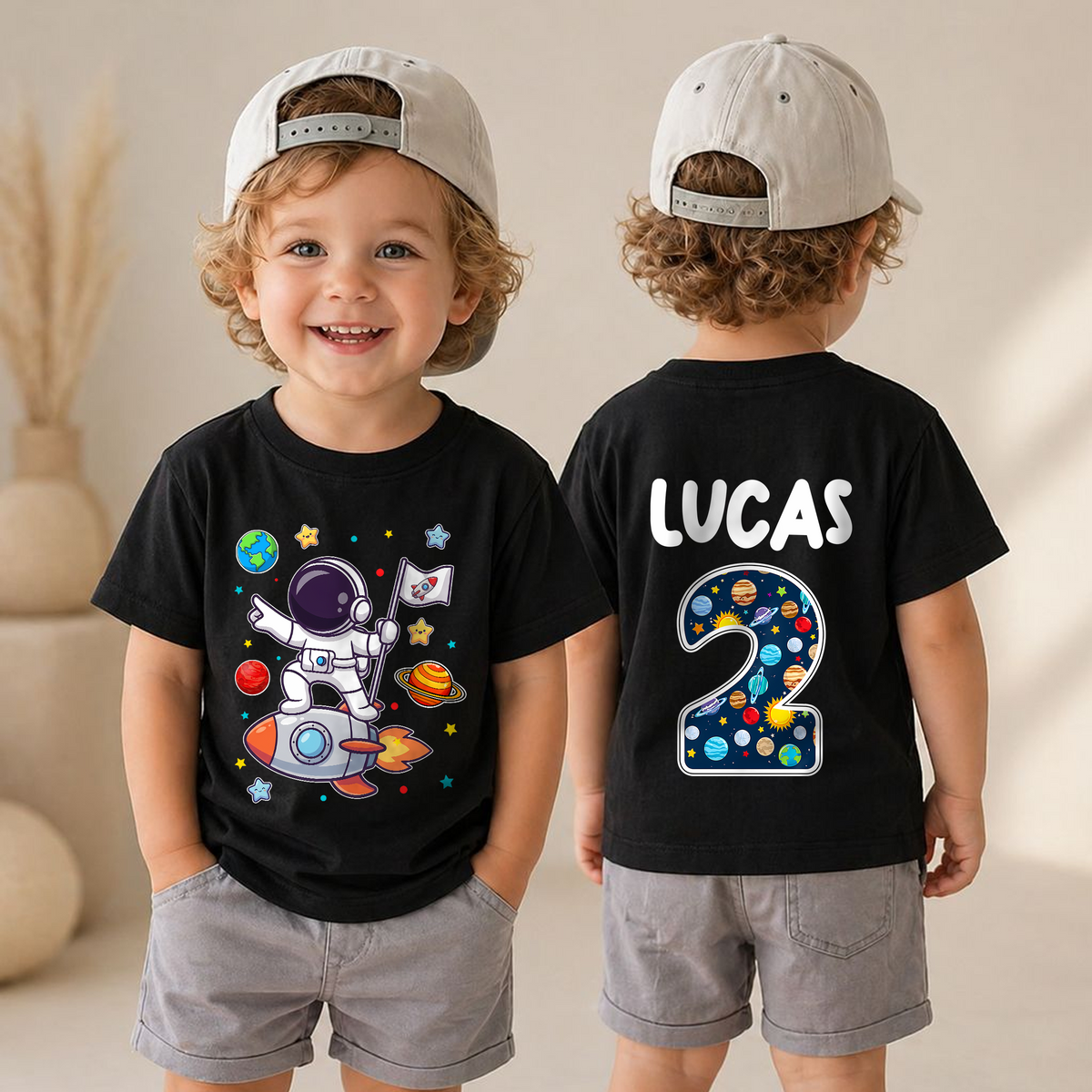 Custom Name Space 2nd Birthday Shirt for Boys, Toddler Tee — product view 6