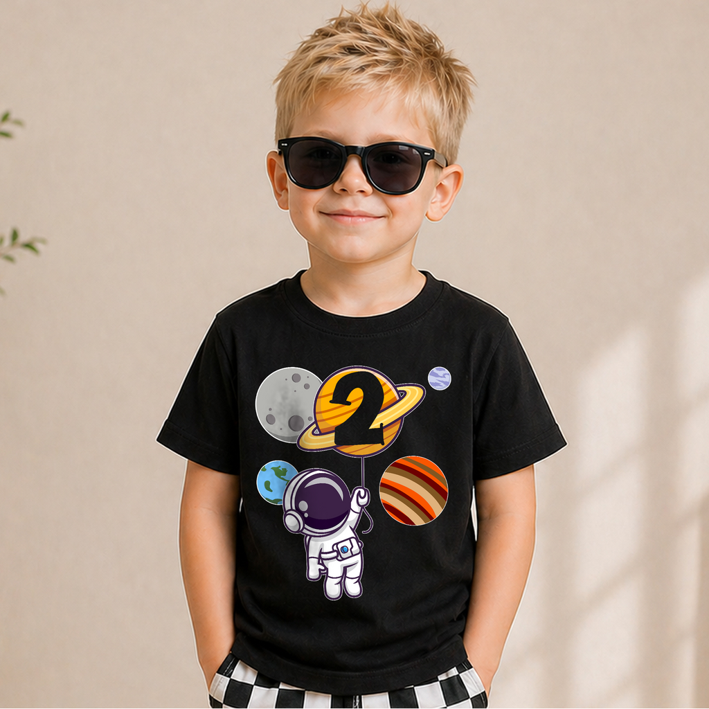 Custom Space 2nd Birthday Shirt for Boys, Toddler Tee — product view 1