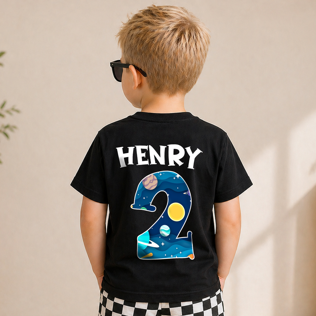 Custom Space 2nd Birthday Shirt for Boys, Toddler Tee — product view 2