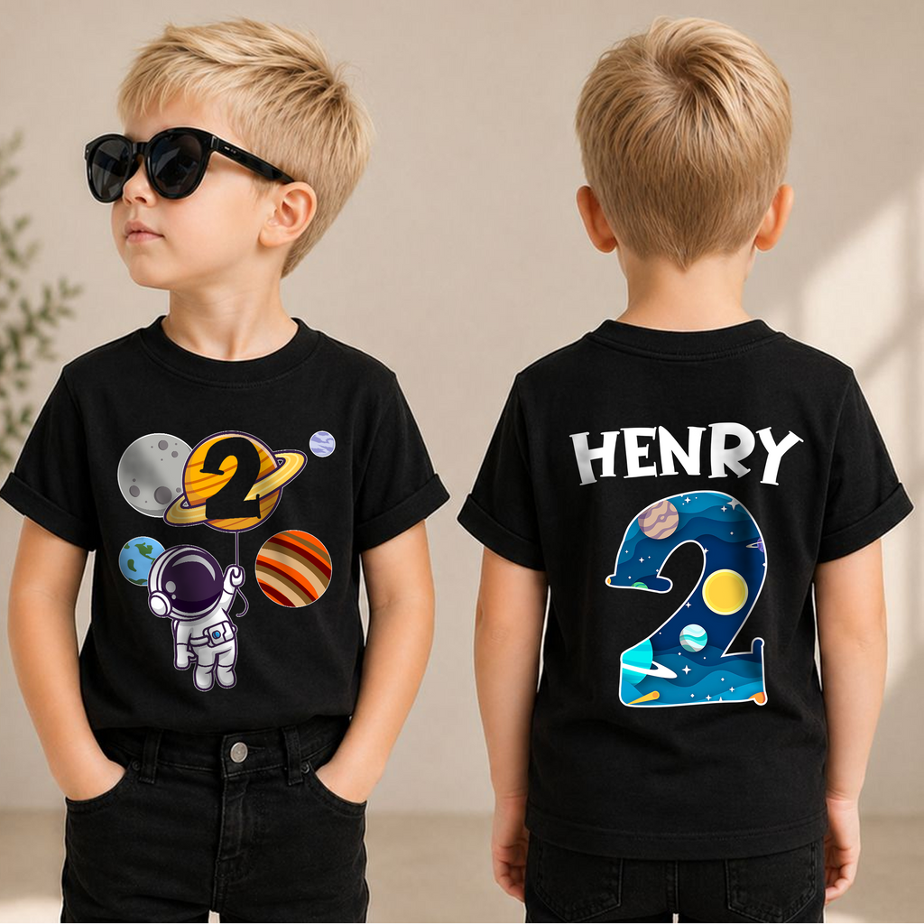Custom Space 2nd Birthday Shirt for Boys, Toddler Tee — product view 3
