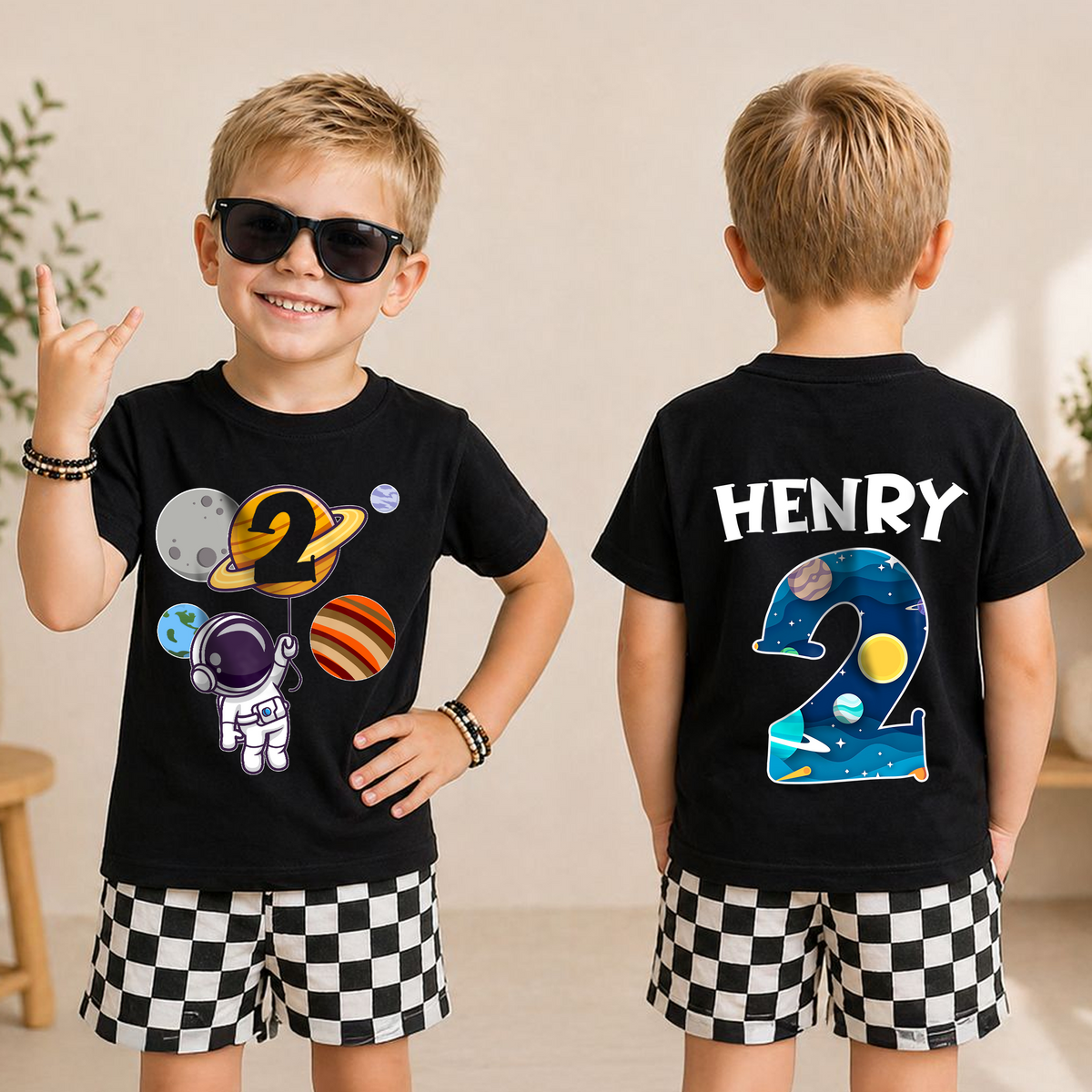 Custom Space 2nd Birthday Shirt for Boys, Toddler Tee — product view 5