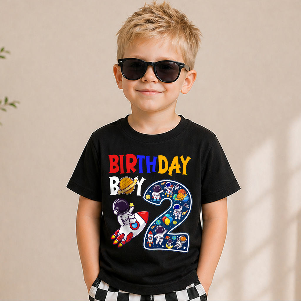 Boys Custom Space 2nd Birthday Shirt, Custom Name — product view 1