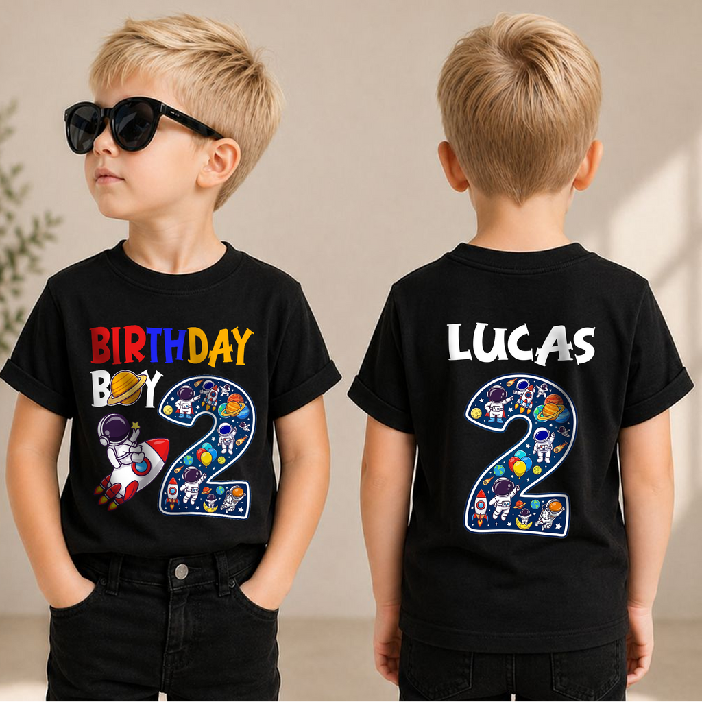 Boys Custom Space 2nd Birthday Shirt, Custom Name — product view 3