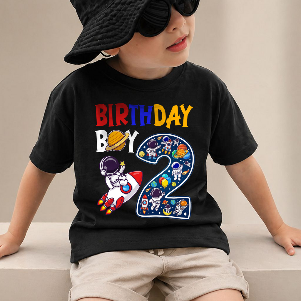 Boys Custom Space 2nd Birthday Shirt, Custom Name — product view 4