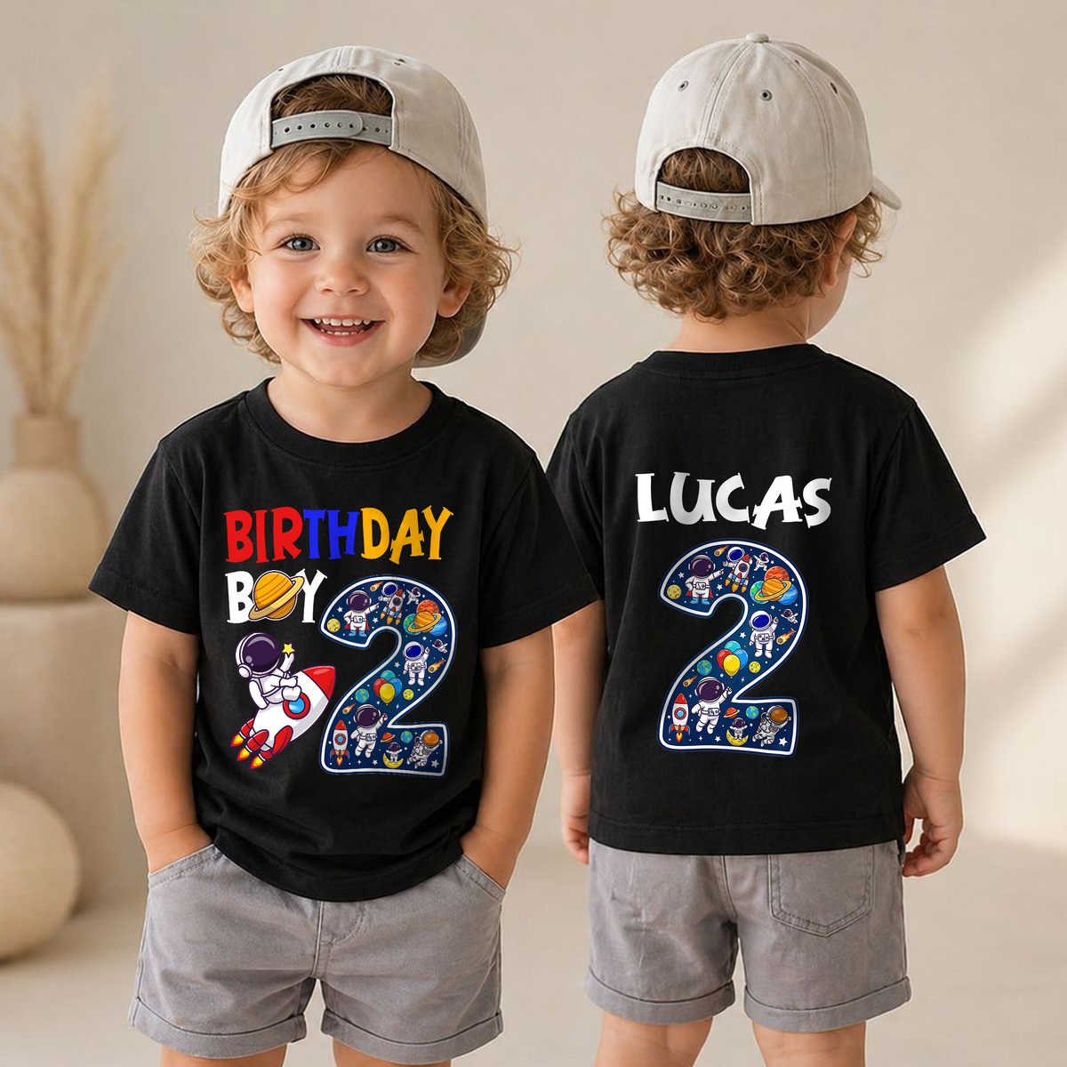 Boys Custom Space 2nd Birthday Shirt, Custom Name — product view 6