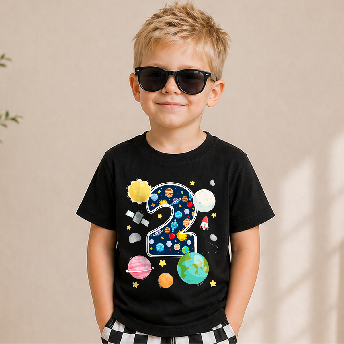 Toddler Personalized Space 2nd Birthday Shirt for Boys — product view 1