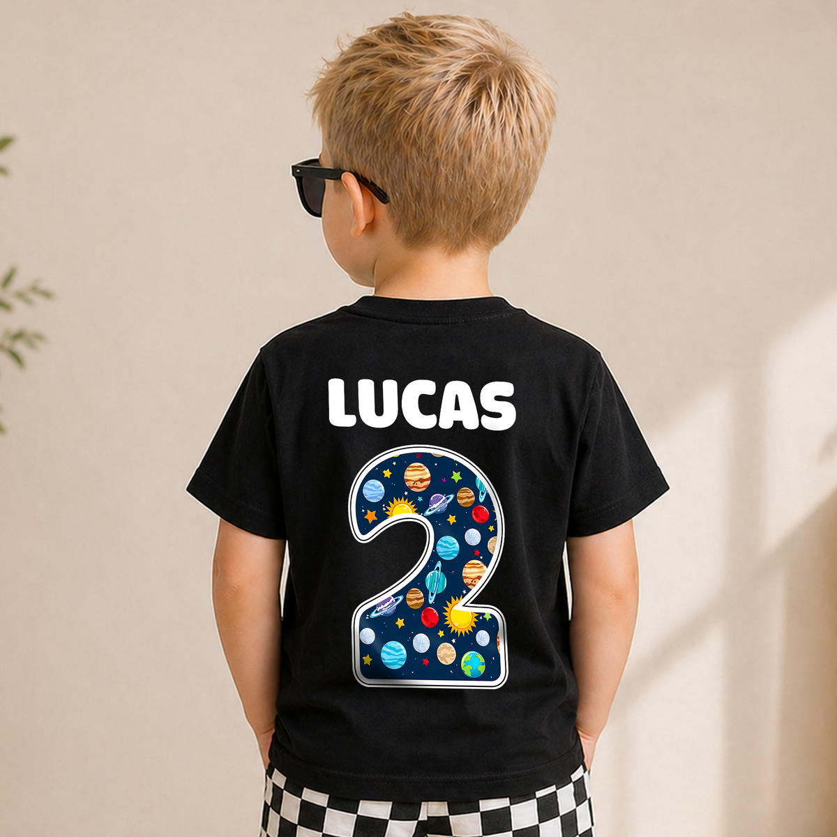 Toddler Personalized Space 2nd Birthday Shirt for Boys — product view 2