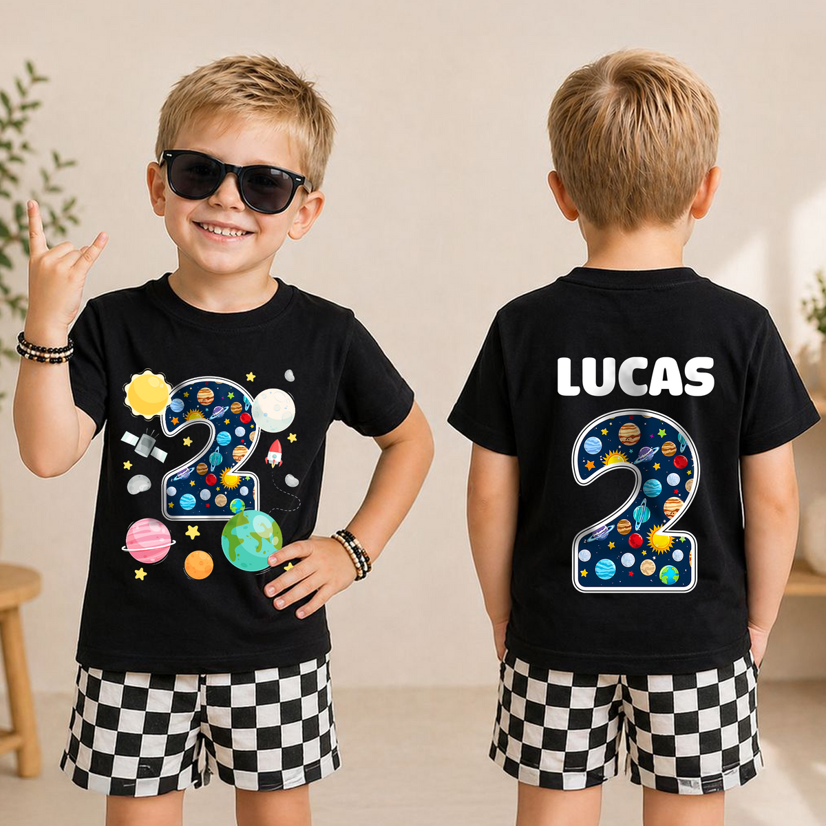 Toddler Personalized Space 2nd Birthday Shirt for Boys — product view 5