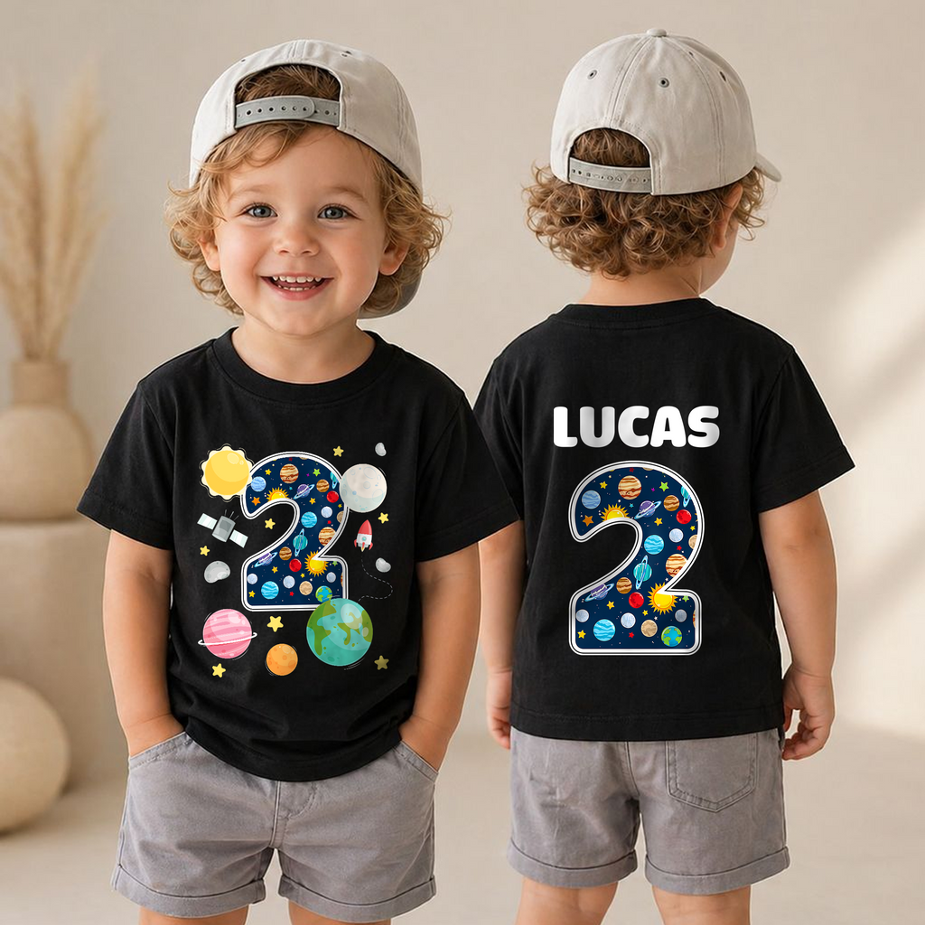 Toddler Personalized Space 2nd Birthday Shirt for Boys — product view 6