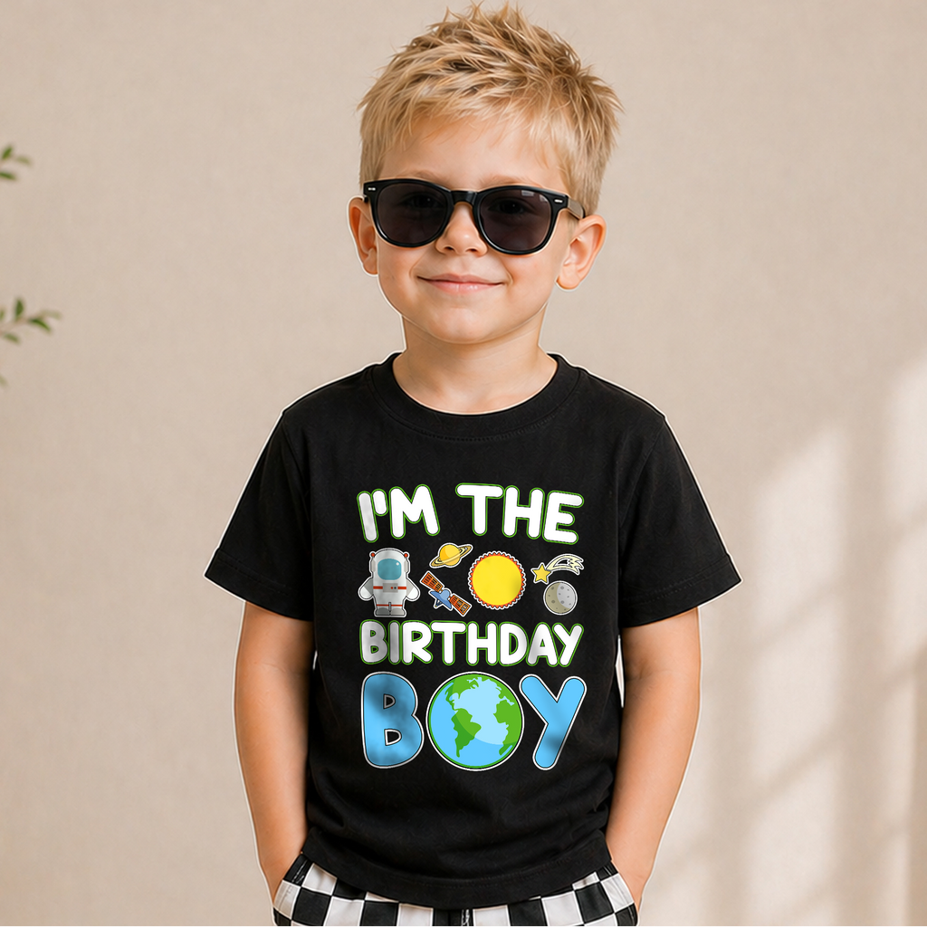 Boys Personalized Space 2nd Birthday Shirt, Custom Name — product view 1