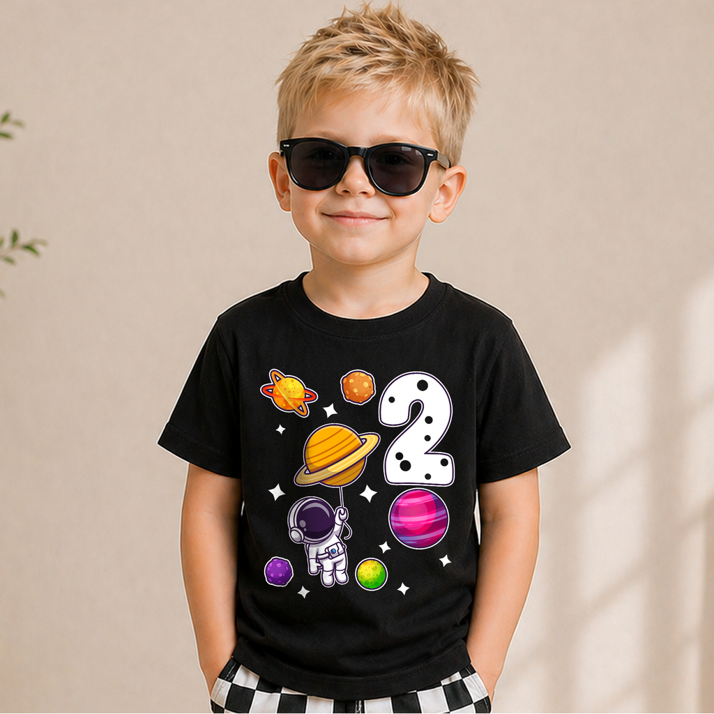 Personalized Space 2nd Birthday Shirt Boy, Custom Name — product view 1