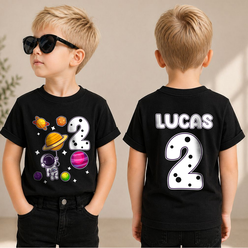 Personalized Space 2nd Birthday Shirt Boy, Custom Name — product view 3