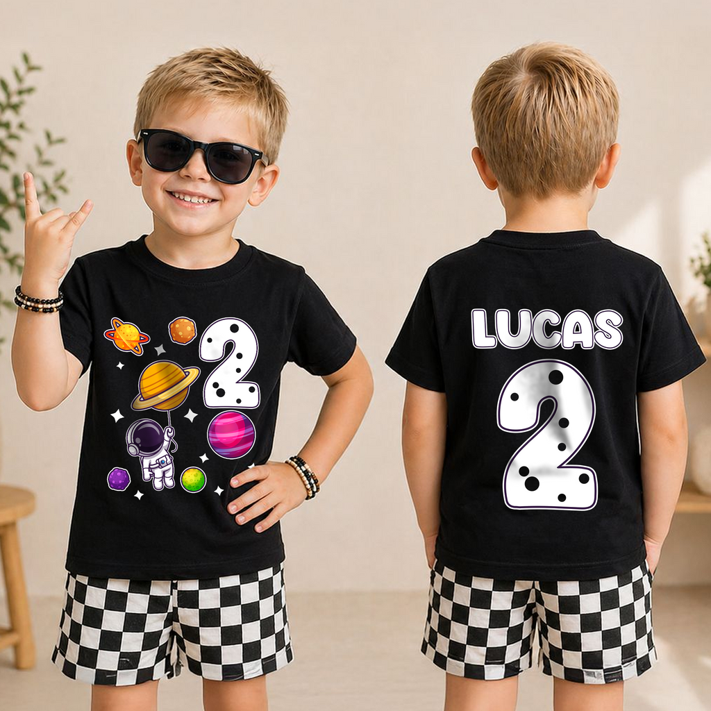 Personalized Space 2nd Birthday Shirt Boy, Custom Name — product view 5