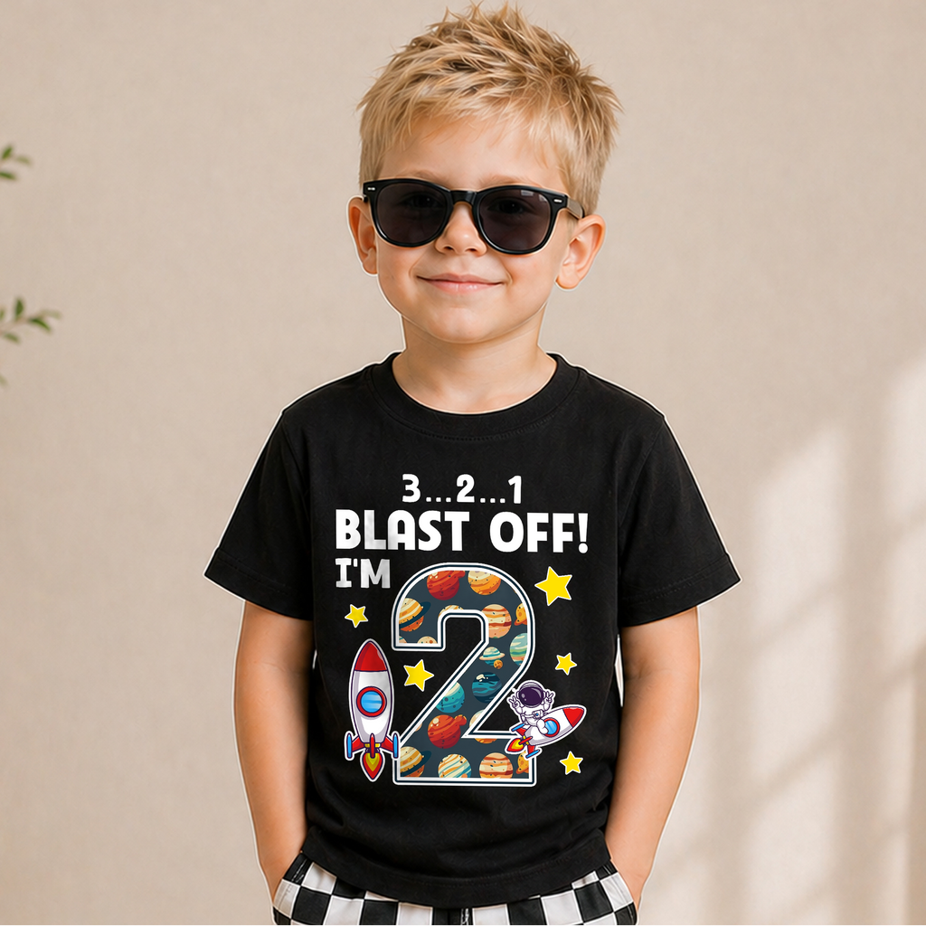 Custom Name Space 2nd Birthday Shirt Boy, Toddler Tee — product view 1