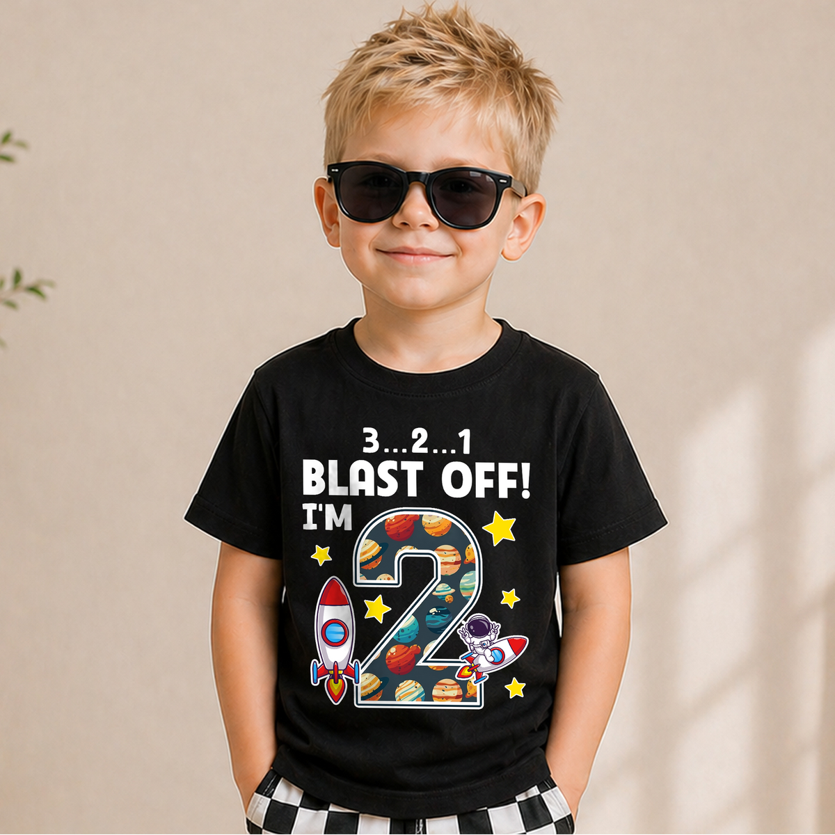 Custom Name Space 2nd Birthday Shirt Boy, Toddler Tee — product view 1