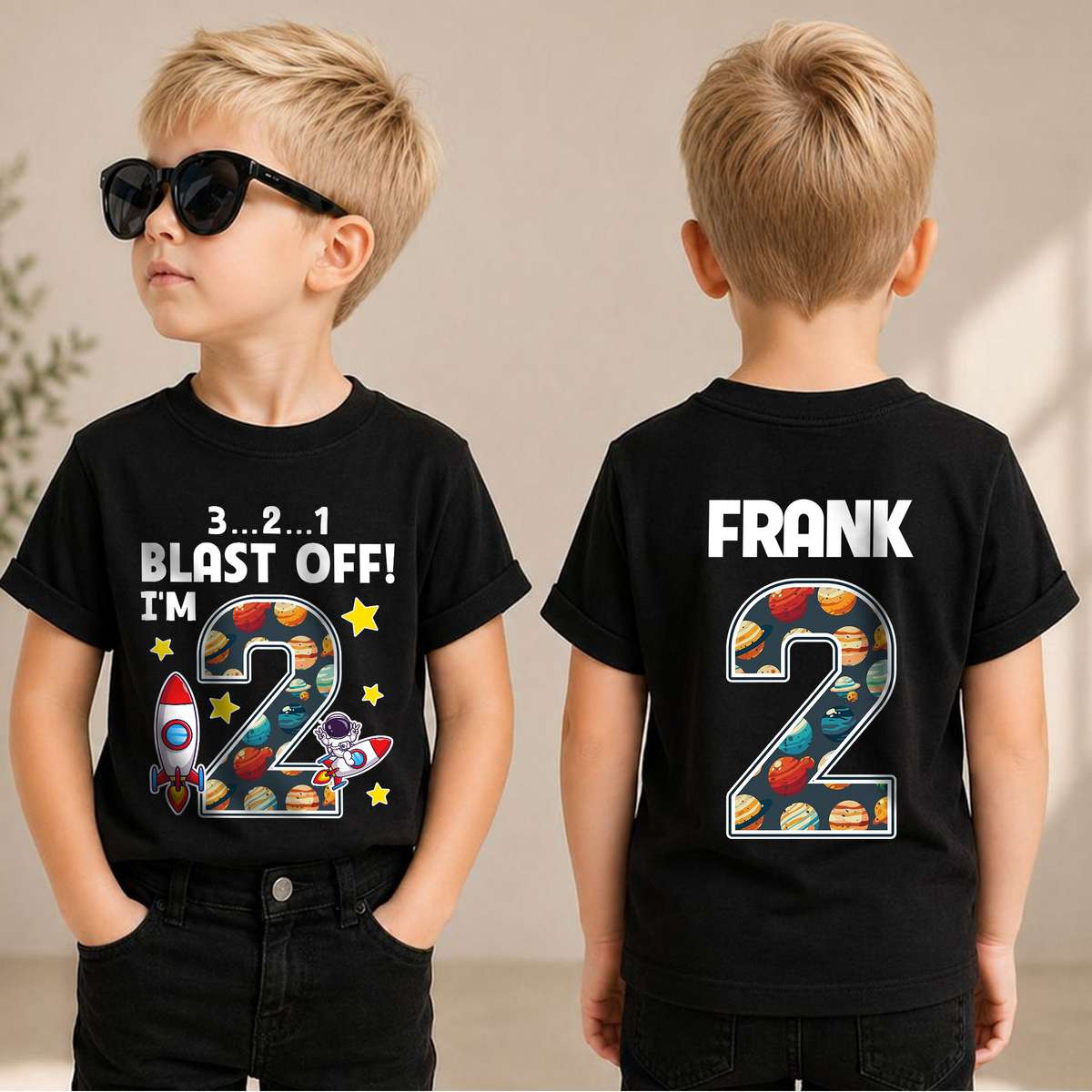 Custom Name Space 2nd Birthday Shirt Boy, Toddler Tee — product view 3